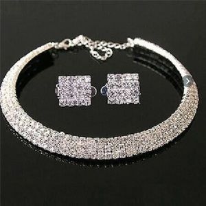 Rhinestone choker with earrings